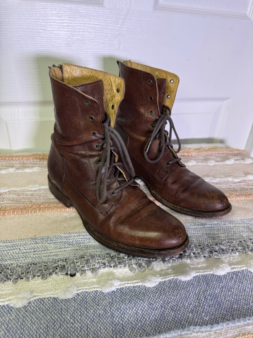 Frye Brown Leather Lace-Up Ankle Boots with Tan Interior